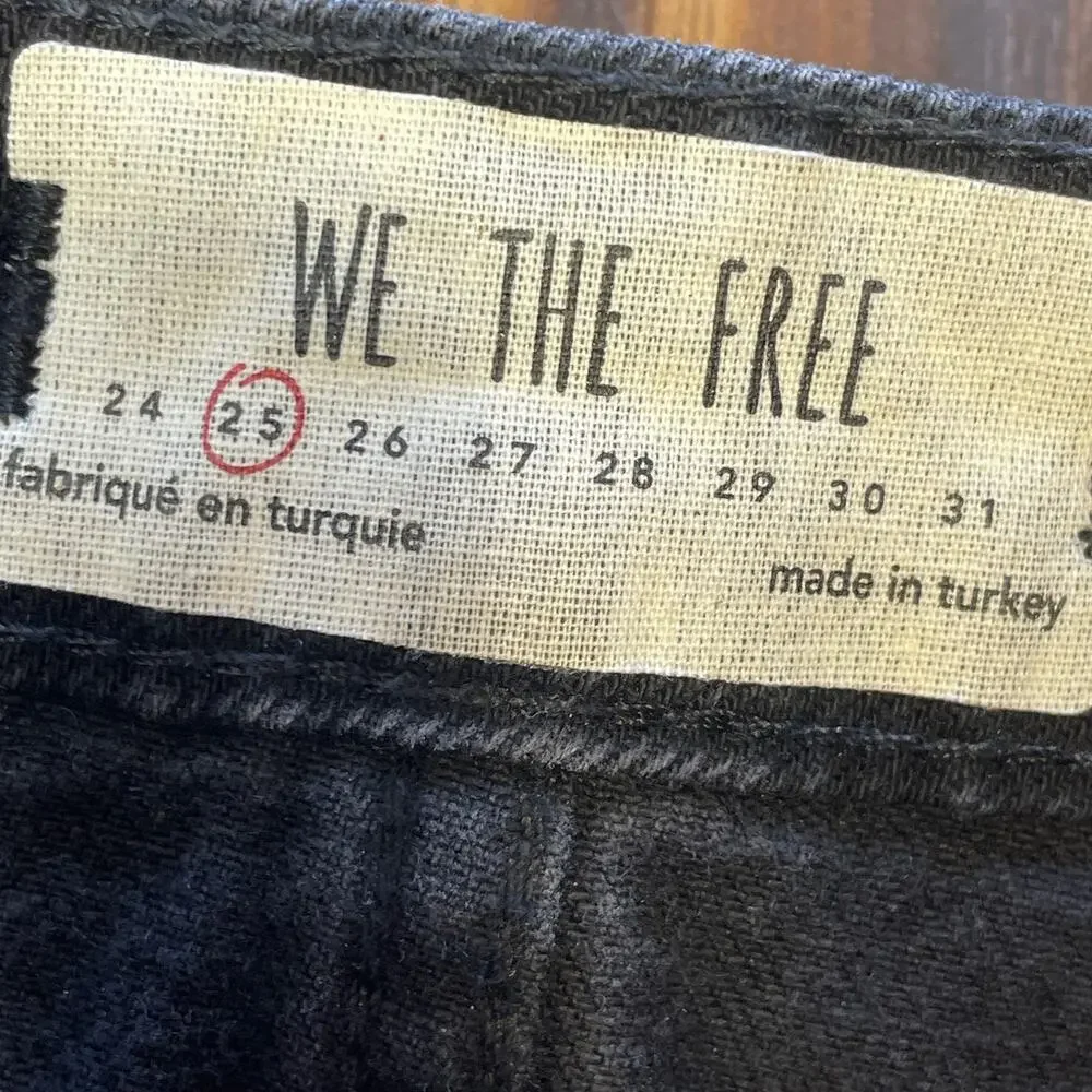 Free People We The Free Blk Denim Distressed Button Fly Mini Skirt size 25